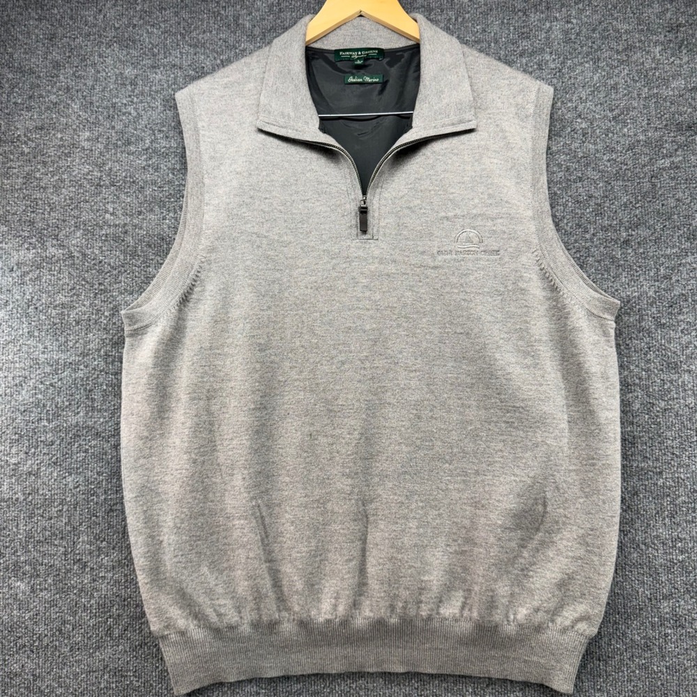 Fairway & Greene Signature Italian Merino Wool Quarter Zip Sweater Vest‎ Grey L